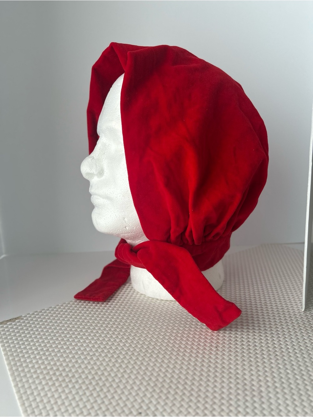 Vintage Handmade Velvet Bonnet Hat Historic Costume Red